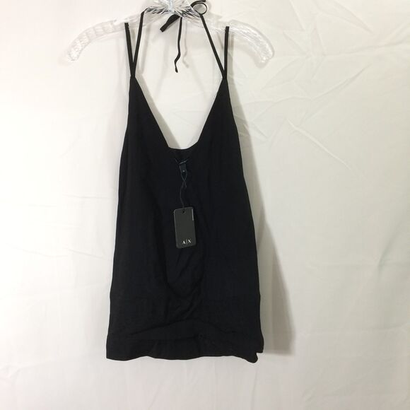 NEW Armani Exchange Sleeveless Baby Doll Top Black V-Neck Tie At Neck Black XL - Picture 2 of 7